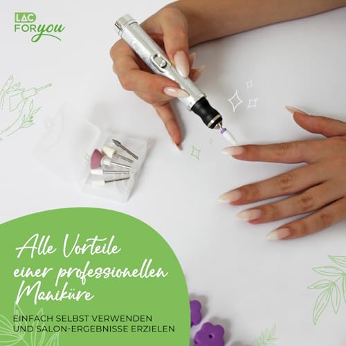 Tragbarer Nagelfräser USB-C von – Elektrische Nagelfeile in 4 Geschwindigkeiten für perfekte Maniküre & Pediküre, weiß