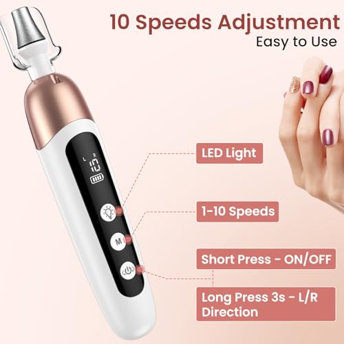 Maniküre/Pediküre Set von : Kabelloser Nagelfräser mit 6 Aufsätzen und LED Licht für perfekte Hände- und Fußpflege