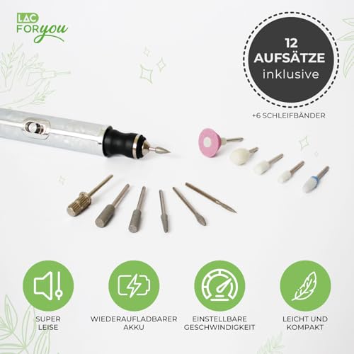 Tragbarer Nagelfräser USB-C von – Elektrische Nagelfeile in 4 Geschwindigkeiten für perfekte Maniküre & Pediküre, weiß