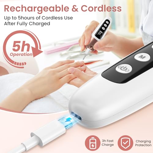 Maniküre/Pediküre Set von : Kabelloser Nagelfräser mit 6 Aufsätzen und LED Licht für perfekte Hände- und Fußpflege