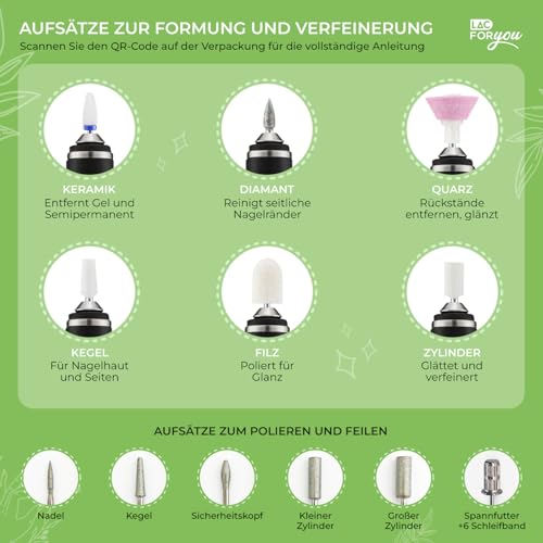 Tragbarer Nagelfräser USB-C von – Elektrische Nagelfeile in 4 Geschwindigkeiten für perfekte Maniküre & Pediküre, weiß