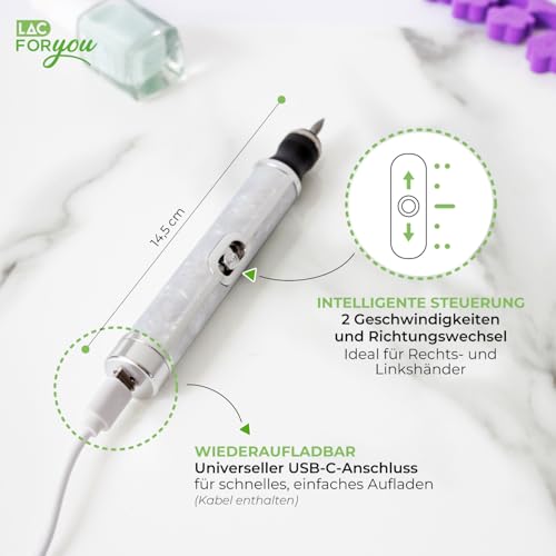 Tragbarer Nagelfräser USB-C von – Elektrische Nagelfeile in 4 Geschwindigkeiten für perfekte Maniküre & Pediküre, weiß