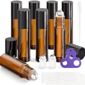 ULG 10ml Roll-On Glasfläschchen - Auslaufsicher & Ideal für DIY-Öle, Parfums, Lipgloss, 8er-Set im edlen Bernstein