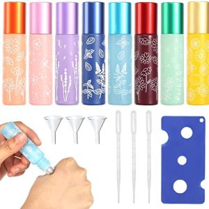 Prota 8 Stück Roll-On Flasche 10ml aus Glas mit Edelstahl Rollerball – Perfekt für ätherische Öle, Parfüm und Massagen