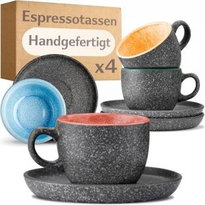 Cosumy Espressotassen Set 4er Bunt - 90 ml Keramik, Handgefertigte Glasur, Ideal für Kaffee-Liebhaber