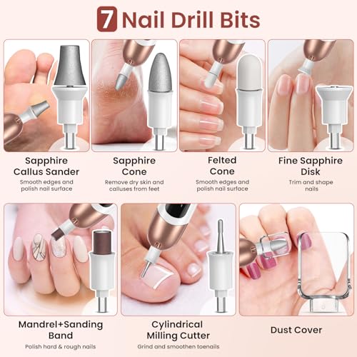 Maniküre/Pediküre Set von : Kabelloser Nagelfräser mit 6 Aufsätzen und LED Licht für perfekte Hände- und Fußpflege