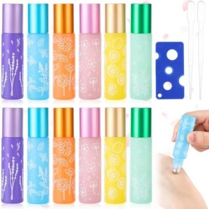 12 Stück Roll-On Glasflaschen für Ätherische Öle – 10ml mit Edelstahl Rollerball und Öffner, ideal für Anwendungen zu Ha