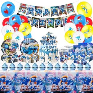Smurfs Geburtstagsdeko Set – 85 Stück Partygeschirr für unvergessliche Kindergeburtstage mit Kuchen-Deko und Luftballons